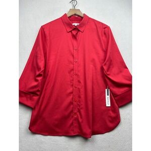 Chico's No Iron Button Down Shirt Womens 2.5 14 Red Fitted NWT